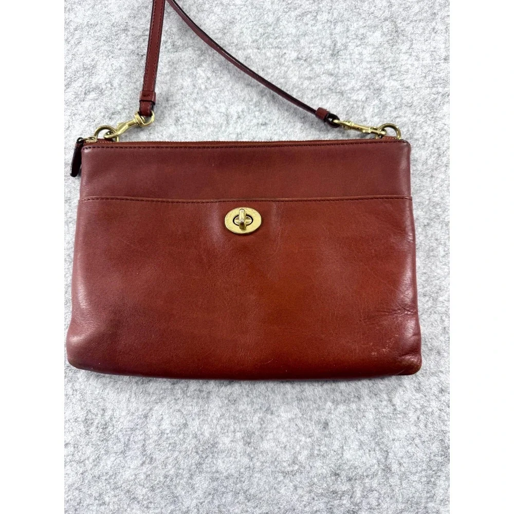 Vintage‎ Coach Clutch Purse Women's Brown Leather Crossbody Bag Turnlock Wallet
